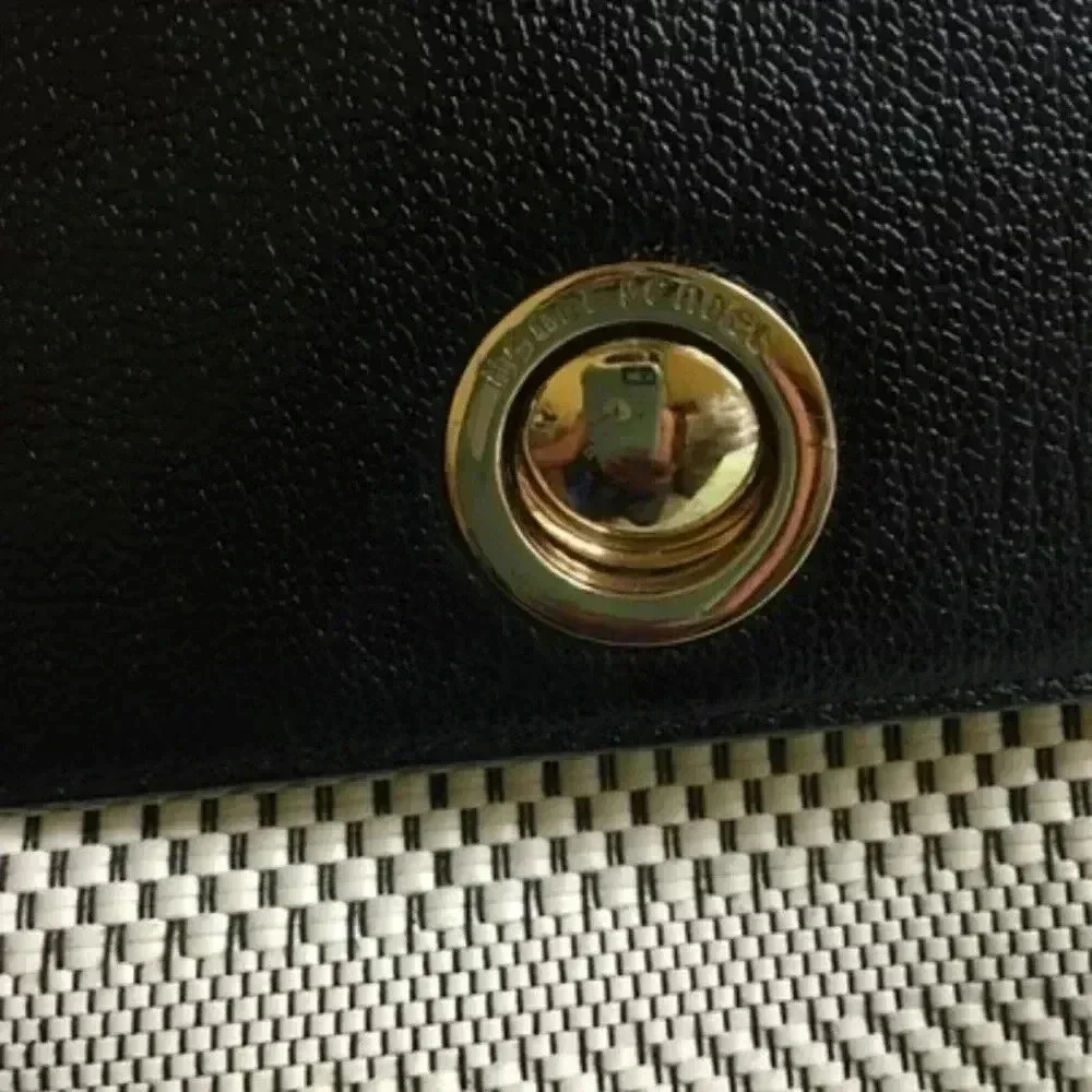 Bendel Bendel black leather beige woven satchel handbag